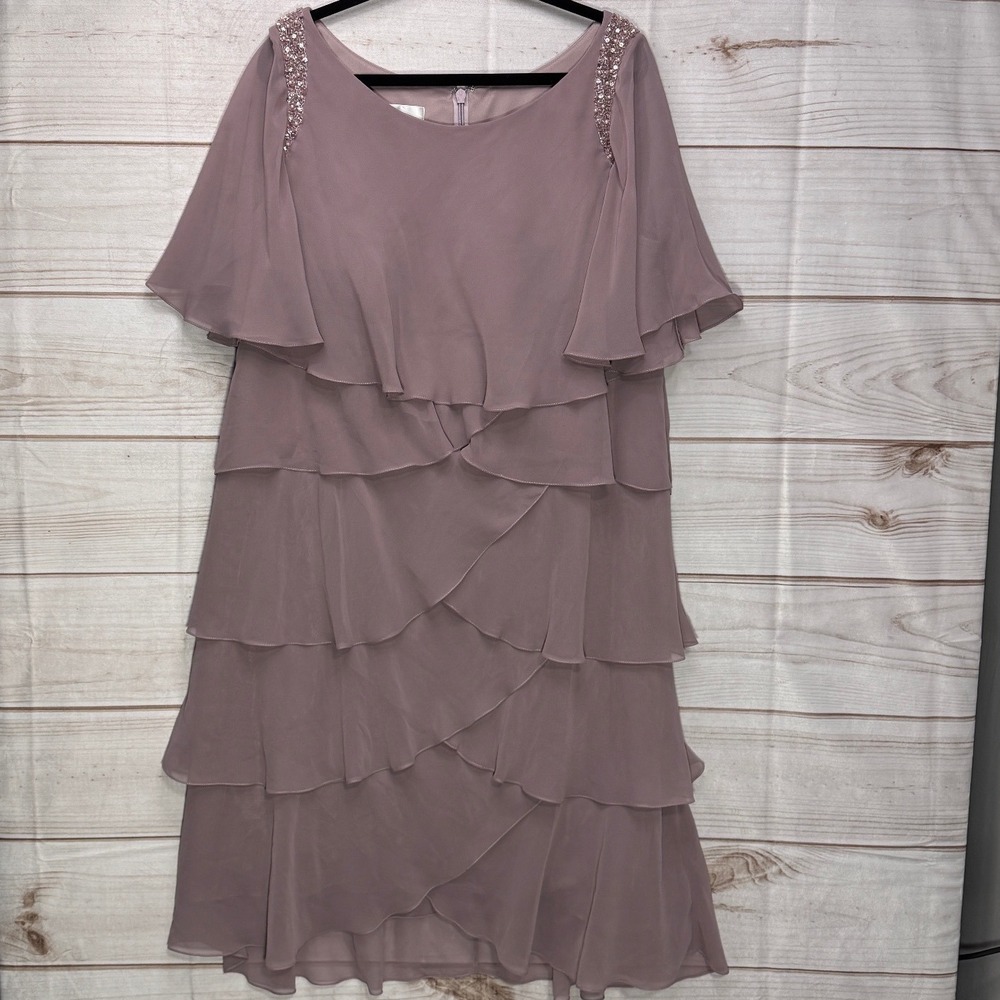 Azazie Tiered Chiffon Beaded Shoulder Dress Mauve Pink Plus Size A22 - US 22